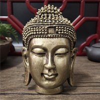 Lucky Buddha Head Statue Wall Decorations Bronze Color Ornaments Resin Sakyamuni Tathagata Buddha Sculpture Statues Home Dรฉcor