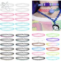 ZS 12 pièces/ensemble coloré extensible Sautoirs pour femmes filles Vintage gothique Punk colliers collier fête bijoux tatouage tour de cou Femme