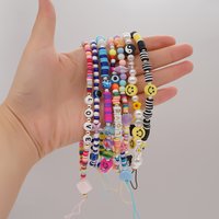 Go2Boho 2023 Neueste Mobile Kette Telefon Charme Perlen Lächeln Gesicht Bösen blick Telefon Schmuck Für Frauen Heishi Polymer Clay Lanyard