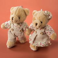 Country style Linen Teddy Bear Keychain Women Girls Couple Rabbit Keychain On Bag Car Trinket Wedding Party Baby Shower Toy Gift