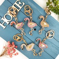 Shiny Rhinestone Flamingo Shape Cute Car Keychain Cell Phone Pendant Handbag Key Ring