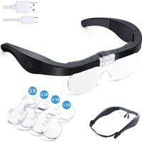 Loupe à tête Rechargeable, loupe avec lentilles détachables 1,5x, 2,5x, 3,5x, 5x pour la lecture, le travail étroit, les loisirs