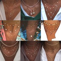 Vintage Fashion Multilevel Crystal Heart Star Sun Moon Necklaces For Women Boho New Geometry Pendant Necklace Female Jewelry