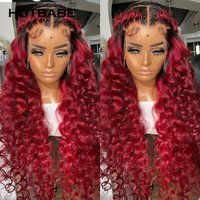1B 99J Burgundy Loose Curly Wave Lace Frontal Wig Brazilian Pre Plucked 13x6 Lace Front Wigs Human Hair Colored Lace Closure Wig
