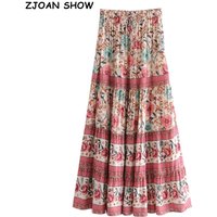 Jupe longue Bohème à imprimé floral contrastant, avec ourlet froncé et volants, taille élastique, pour femme, idéale pour les vacances et la plage
