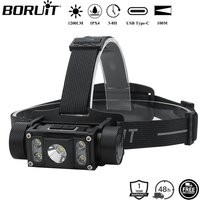 BORUiT B50 1200LM LED Headlamp Powerful TYPE-C Rechargeable 21700 Battery Headlight Waterproof Fishing Camping Head Torch