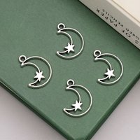 50pcs/lot--13x19mm Antique Silver Plated Moon Charms Star Pendant For Jewelry Making Supplies Diy Keychain Bracelet Bulk Items