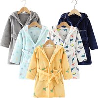 Children Hooded Flannel Bathrobe Robes Adorable Comfortable Cartoon print pattern Boys and Girls Home Wear Casual Sleepwear