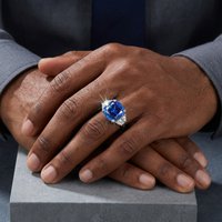 Vintage Cushion Cut Royal Blue Zircon Ring S925 Silver D Color VVS1 Moissanite Fashion Wedding Band For Bridal