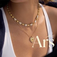 Ars Stainless Steel Heart Pendant Necklace 18k Gold Plated Multi Zircon Charm Necklaces for Women Non Tarnish Choker Necklaces