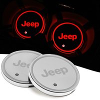 2Pcs Car LED Glowing Cup Coaster Anti-slip Water Cup Mat Accessories For Jeep Grand Cherokee Wrangler Renegade Compass Trailhawk