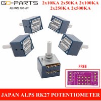 Stereo 10KA 20KA 50KA 100K 250K Japan ALPS RK27 Volume Potentiometer LOG POT Attenuator For Hifi Audio AMP DIY 6mm Round Shaft