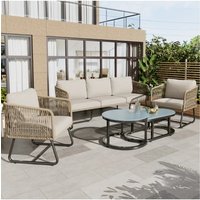 PINGGO Outdoor Patio&Backyard Furniture Garden Lounge Set, Thick Quality Space Saving Sofas with Glass Coffee Table, Beige