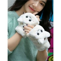 AliExpress NONE Flip Up Plush Gloves for Women In Winter Warm Embroidery Cute Rabbit No Finger Gloves Soft Skin Friendly Cold Resistant Gloves