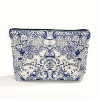 Blue and white Porcelain Women's Cosmetic Bag Vintage Blue Floral Pattern Large Capacity Portable Travel Cosmetic Bag Toilet Bag
