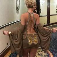 New Sexy Hot Girl Off Shoulder Hanging Neck Dress Chic Elegant Retro Luxurious Women's Party Dress Bat Sleeve Wrapped Skirt