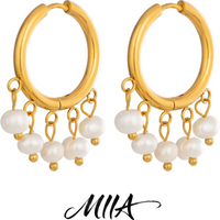 Miia Natural Pearl Hoop Earrings Stainless Steel Gold Round Vintage Earrings Women Girl Cute Small Party Engagement Jewelry Gift