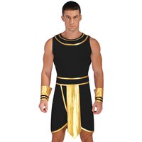 Mens Halloween Egyptian Pharaoh Costume Cosplay Theme Party Ancient Egypt God Robe Dress Greek Rome Spartan Warrior with Cuffs