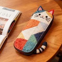 Cartoon Cat Pencil Case Large Capacity Patchwork Stationery Pouch Pen Bag School Office Gift for Kids Girls Students