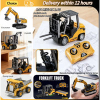 1:64 2.4G RC Mini Alloy Car Forklift with Trailer Excavator Desktop Game Remote Control Engineering Lift Truck Child's Toy Gifts