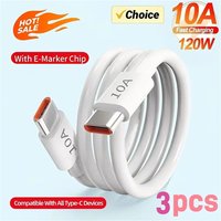 1/3Pcs 10A 120W Type C To Type C Super Fast Charging Cable Highspeed Data Transfer Cord Charger Wire For iPhone Samsung Xiaomi
