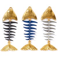 1pc Stainless Steel Charms 18K Gold Plated Ocean Fish Bone Movable Pendant For Women DIY Necklace Jewelry Findings 7.3cm X 2.6cm