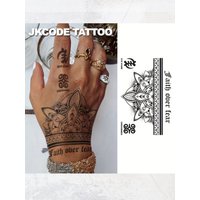 Brahma Lotus Totem Tattoo - Herbal Temporary Tattoo with Inspirational Positive Text Totem - Indian Yoga Totem - Blessing and Healing Style - English Text Graffiti for Men, Warm Style for Women,