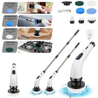 BRIEFNESS Cordless Electric Spin Scrubber, Waterproof, 2 Speeds, Telescopic Handle, 7 Brush Heads, for Floor Tile Car, USB