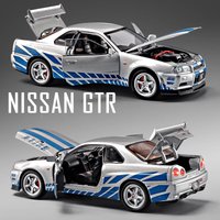 1:24 GTR R34 Skylin Model Samochodu ze Stopu Metali z Dźwiękiem i Światłem, Napęd Pull Back, Zabawka dla Dzieci, Kolekcjonerski Prezent Urodzinowy