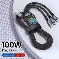 100W 3 in 1 Multi-Port Micro USB Type C Fast Charging Cable For iPhone Samsung Xiaomi Redmi Huawei Honor Universal Phone Cable