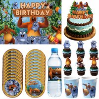 Grizzly and The Lemmings Birthday Party Decoration Tableware Tablecloth Plate Cup backdrop grizzly lemmings Party Favors Supplie