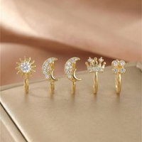 5Pcs Sun Moon Crown Design No Piercing Nose Clip Set Daily Wear Party Fashion Accessory For Women Hot Sale