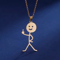 COOLTIME Funny Middle Finger Stickman Necklace Stainless Steel Hip Hop Doodle Pendant Necklace for Women Men Punk Jewelry Gift