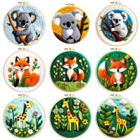 RUOPOTY Felt Needle Kit Embroidery Frame Animal Fox Koala Giraffe Crafts Supplies Adults Diy Set Cross Stitch Wool For Knitting