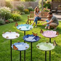 Flower-Shaped Ceramic Bee Feeder Floral Sculpture Rust-resistant Bird Bath Bowl Handcrafted Metal Vintage Style