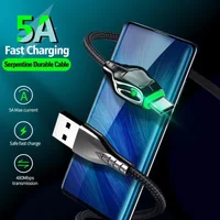 Type C Cable 5A Fast Charging Snake Head Indicator Light Data Cable For Iphone Samsung Huawei Micro High Speed Charging Cable
