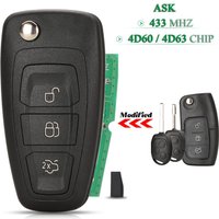 jingyuqin Modified ASK 433Mhz Flip Remote Car Key 4D60 4D63 Chip Fob For Ford Focus Mk1 Mondeo Transit Connect 3BNT Replacement