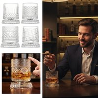 Rotating Whiskey Glass Set Heavy Relief Base Spinning Old Fashioned Crystal Cup Embossed Drinking Tumbler for Bourbon Scotc H1O1