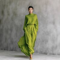 Elegant Long Sleeve Dress Set Spring Summer Fashion Solid Color Flowing Dress Jumpsuit Playsuit Matching Set