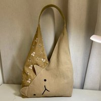 Unique Cat Zipper Shoulder Bag Creative Khaki Two-tone Fashion Cute Shoulder Bag