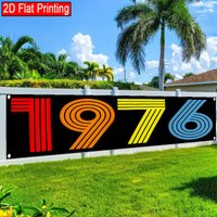 50th anniversary retro birthday banner, featuring a 2D flat design with colorful patterns from 1976