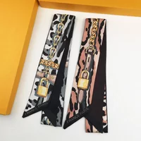 Leopard Chain Lengthen Silk Skinny Scarf for Hair Ribbons Women Decoration Twill Silk Wrapping Bag Ties Silk Scarf Small Scarves
