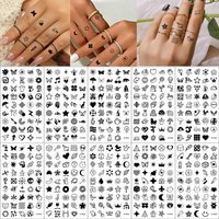 10 Blatt wasserdichte Hand-Tattoo für Frauen und Männer, temporäre Finger-Tattoos, kleine süße Blumen, Blätter, Sterne, Mond, Herz, Fake-Tattoo