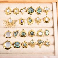 6pcs Gold Color Fashion Waterproof Natural Shell Metal Pendant Square Oval Heart Stainless Steel Charms DIY Jewelry Accessories