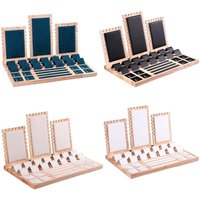 Jewelry Display Stand Bamboo Showcase Large Capacity Storage Jewellery Display Stand for Ear Studs Necklace Bracelet Countertop