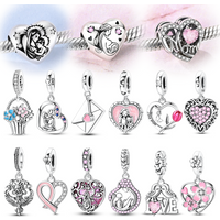 925 Sterling Silver Charm Beads Flowers Letter Love Mom Pendant For Original Bracelet Women DIY Gift