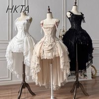 Lolita Straps Waist Pleated Suspenders Top Skirt Women Summer Bow Gorgeous Elegant Girl Princess Dress Tail Bow Stitching Dress
