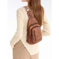 100%PUleather women's chest bag shoulderbag contrast color versatile two-layer large capacity crossbody chestbag sports backpack