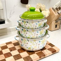 New Enamel Saucepan 3-piece Set of Thickened Cartoon Enamel Household Cookware Saucepan Stewpot