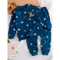Children Cotton Set Spring Autumn New 2-Piece Little Bear Pajama Long Sleeve Top Pants Kids Boy Girls Cute Cartoon Baby Suits